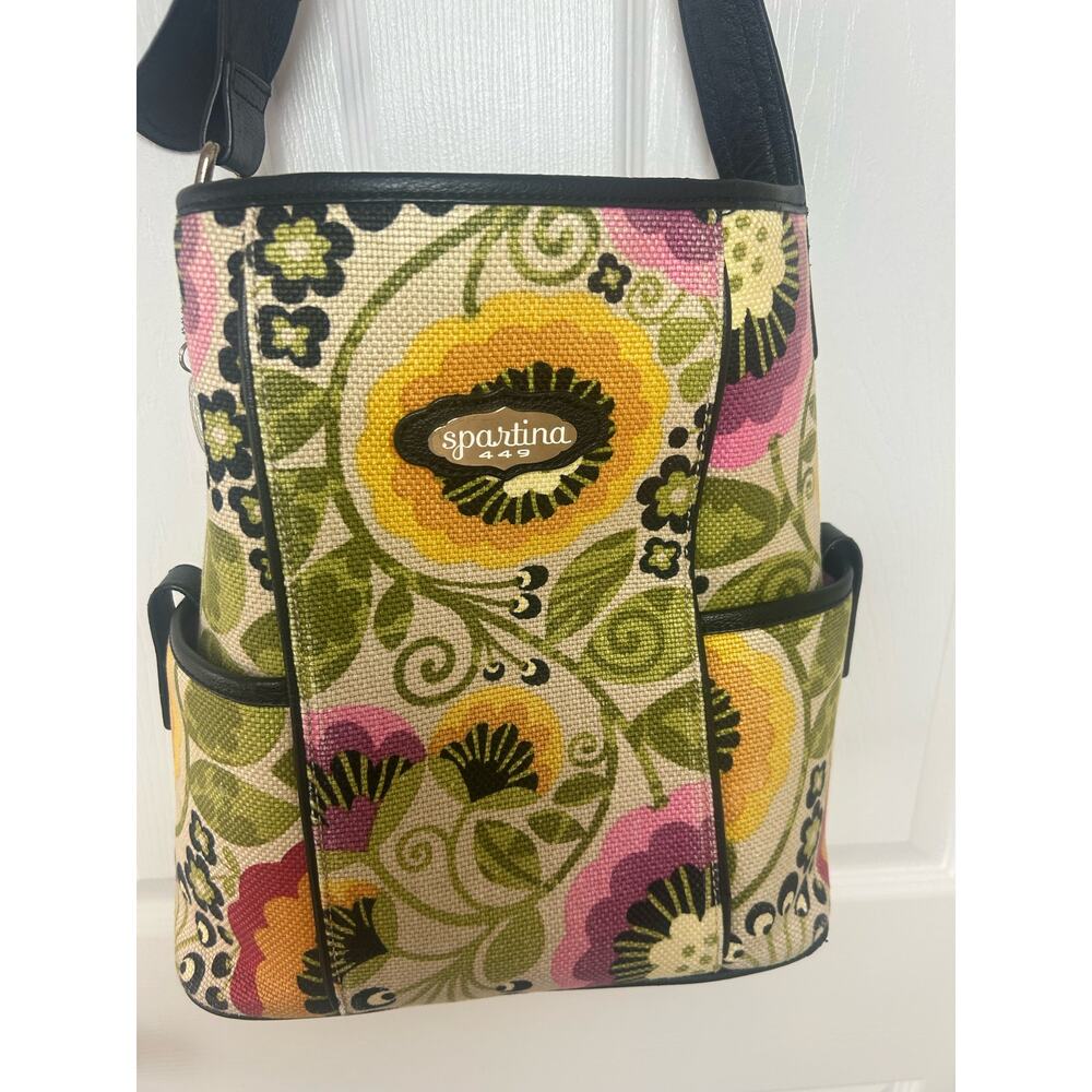 Spartina 449 Daufuskie Island Linen Leather Tote Purse Floral - Picture 8 of 13